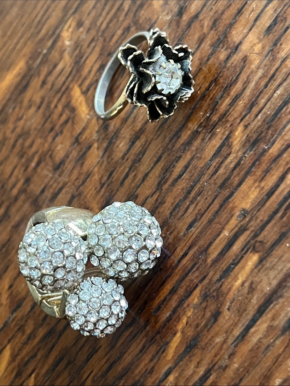 Silver-Tone Crystal Dome Ring Trio — Unbranded